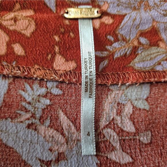 FREE PEOPLE Women's 4 Retro Love Midi Skirt Rust Floral Buttons Slit Waist 26" - Picture 4 of 8